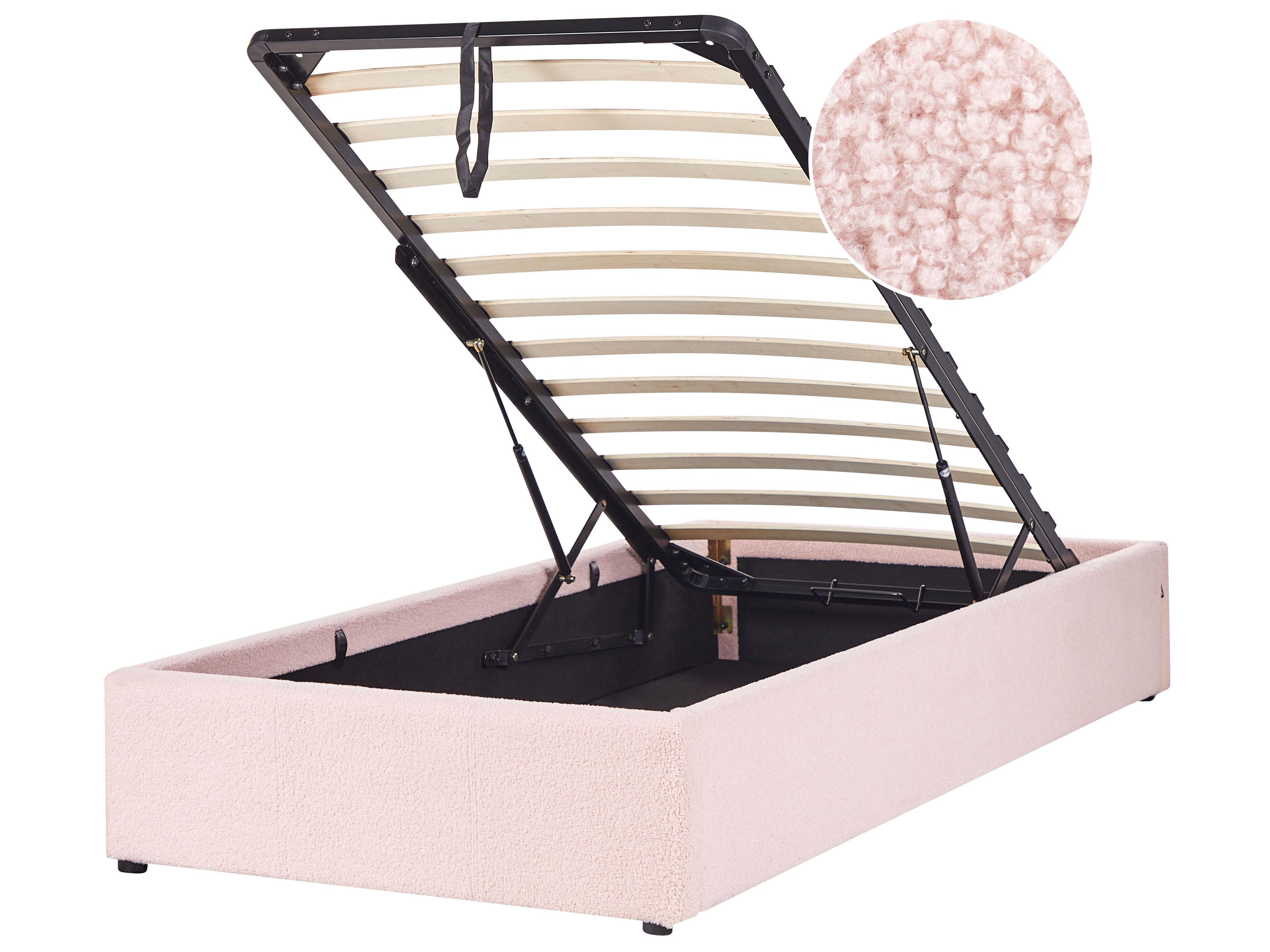 Opbergbed zonder hoofdbord Bouclé DINAN 90 x 200 cm Pastelroze
