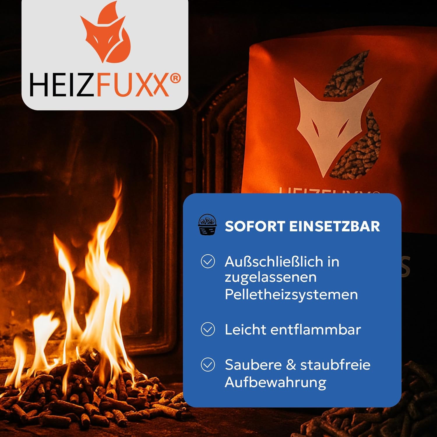 Holzpellets Blue Palette 300 kg (20 x 15 kg) - 6mm Weichholz Pellets mit hohem Heizwert & geringem Ascheanteil - Premium Heizpellets als Sackware für Feuerrohr, Kamin, Ofen oder Grill