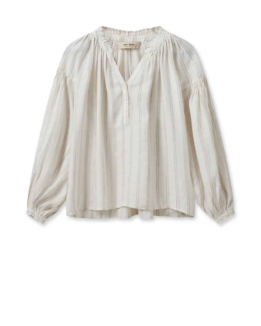 Mos Mosh  Safi Striped Linen skjorte - Ecru