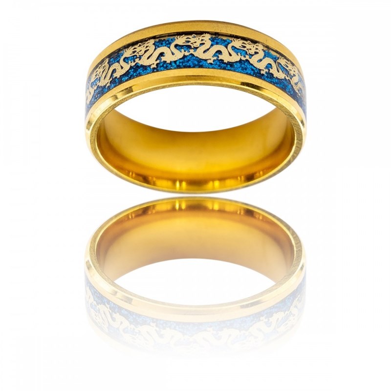 Eclatante Bague Anneau Homme Acier Doré Dragon