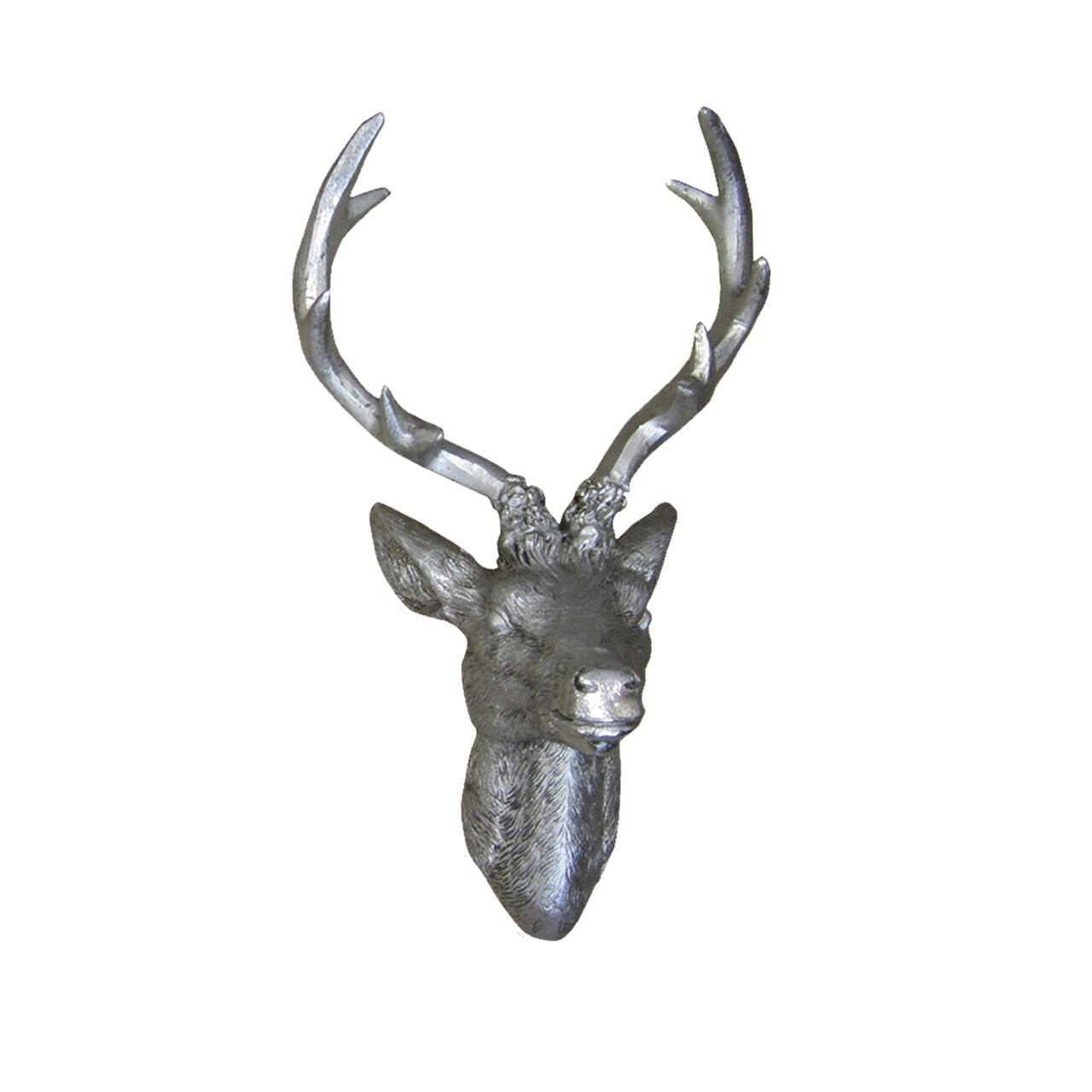 Hirschgeweih 10 Ender in Silber Hirschkopf Wand Deko Jagd Geweih 20 x 30cm