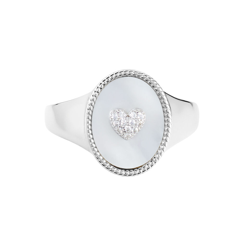 Chevalière Aracely Argent Blanc Nacre Oxyde De Zirconium
