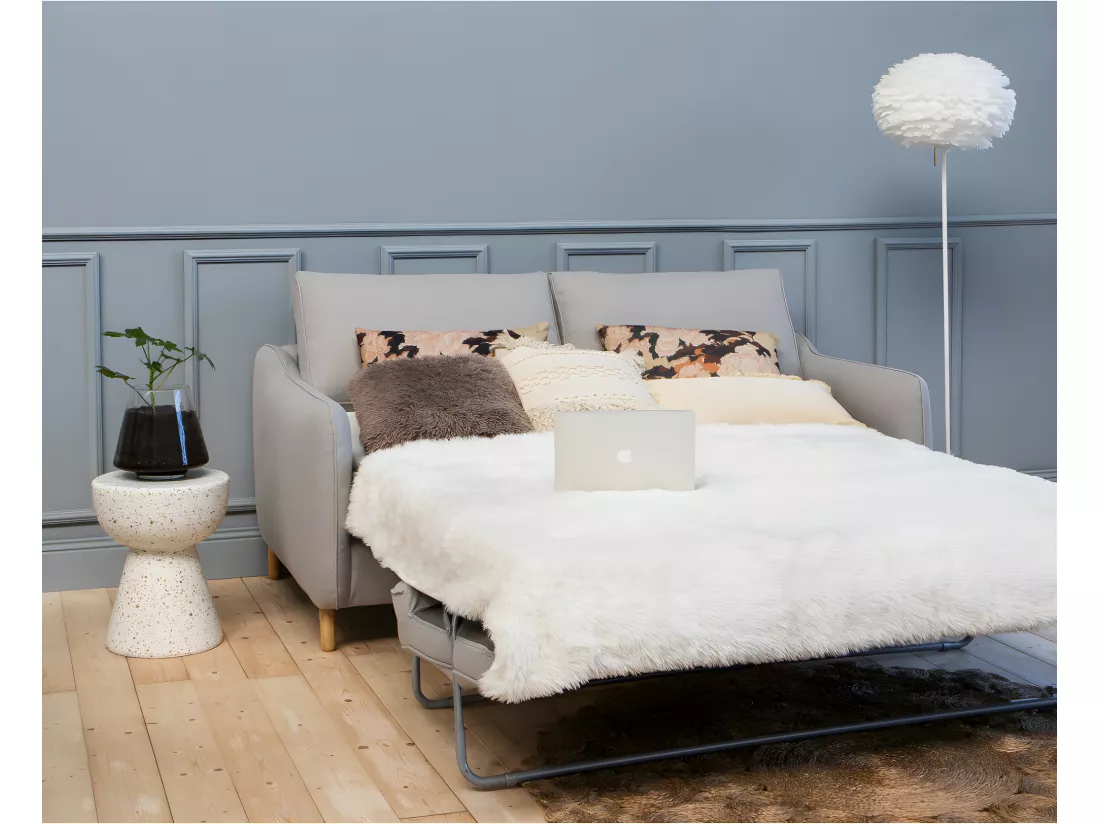 Vornay - Canapé convertible express 2 places en tissu - Gris clair