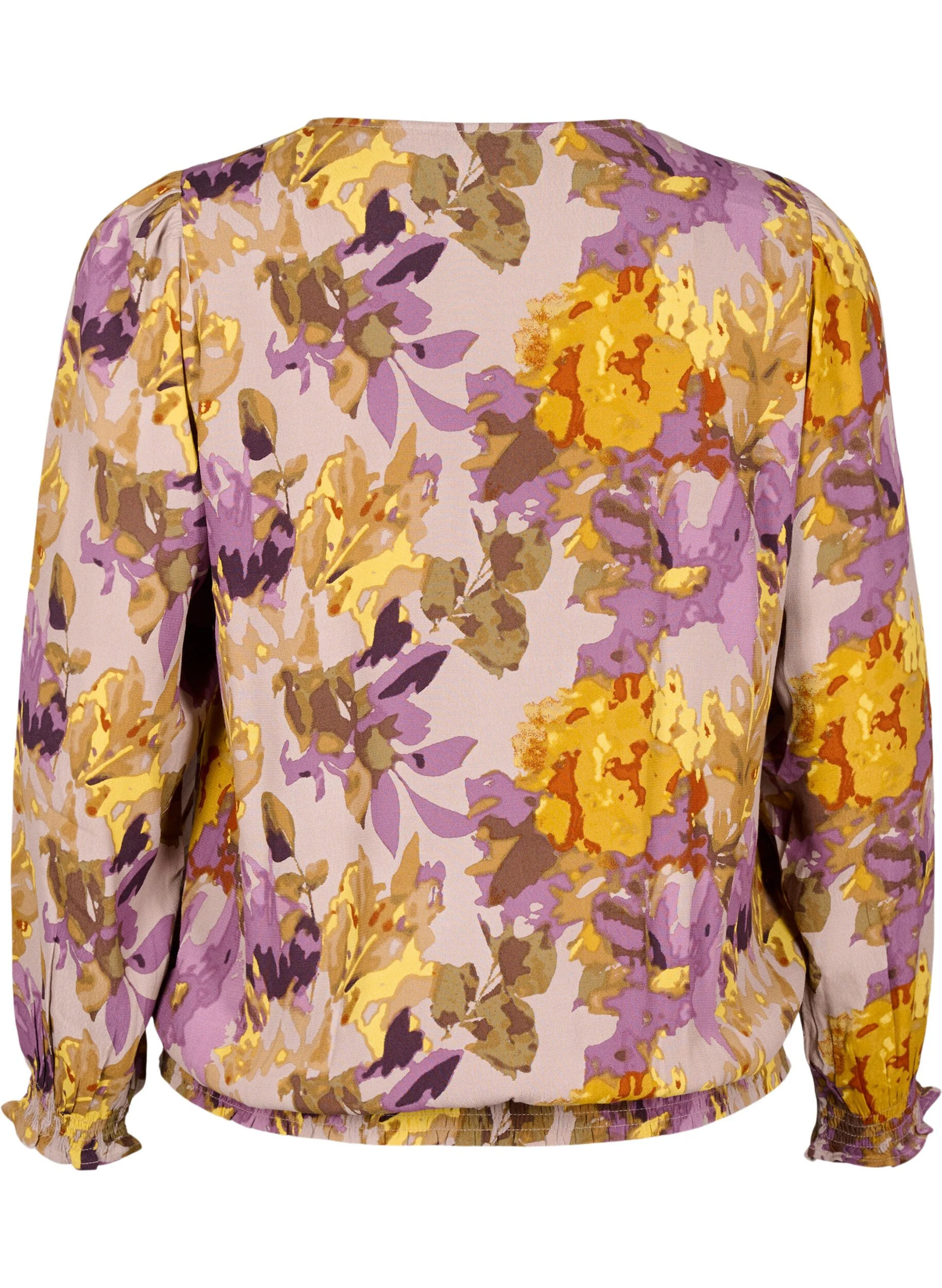Smockbluse med blomsterprint