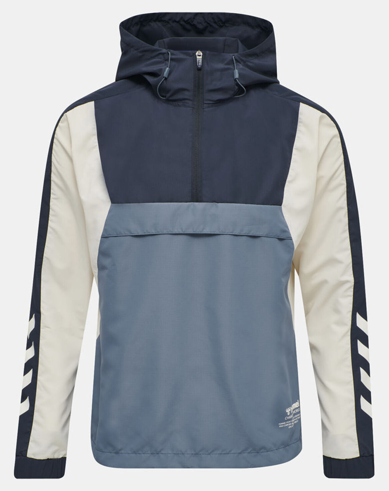 Hummel Blouson fin coupe-vent à enfiler demi zip bleu/blanc
