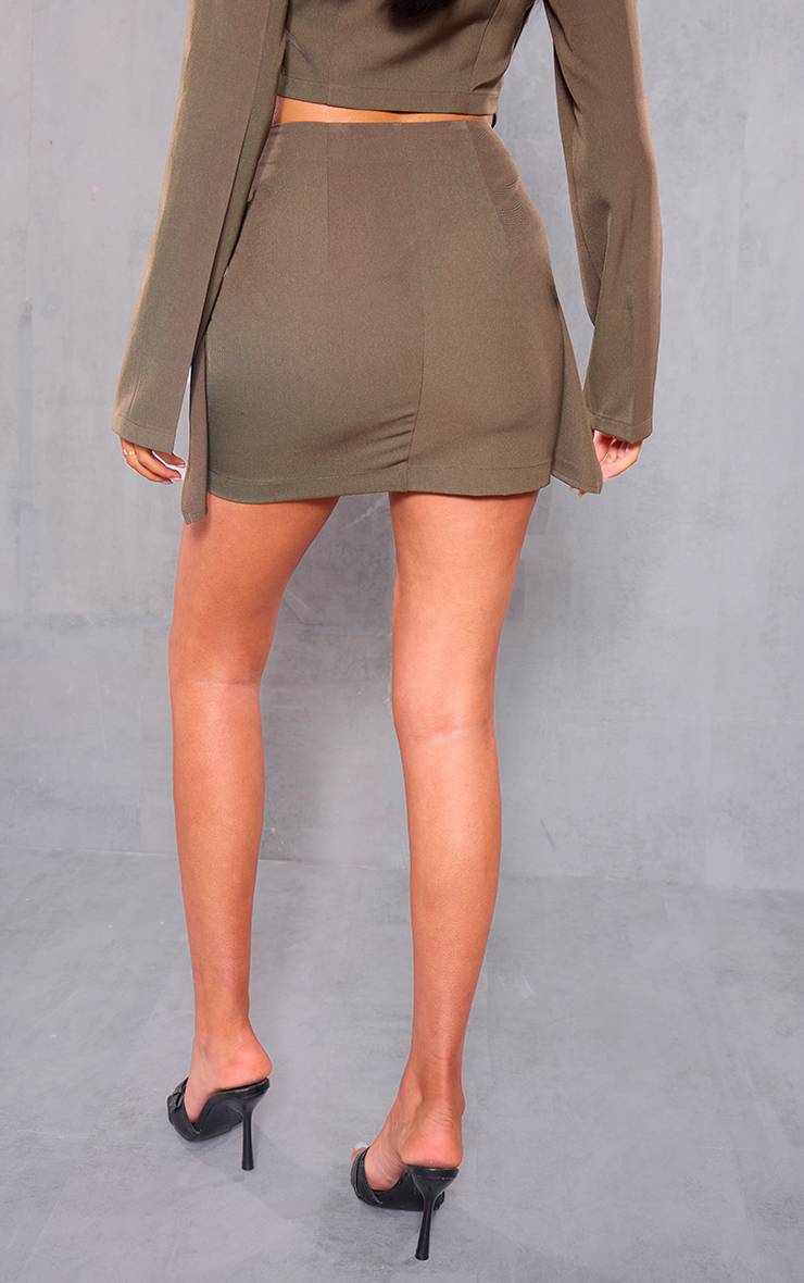 Kaki Mini-jupe Tissée Taille Haute Avec Ceinture Intégrée Coordonnée