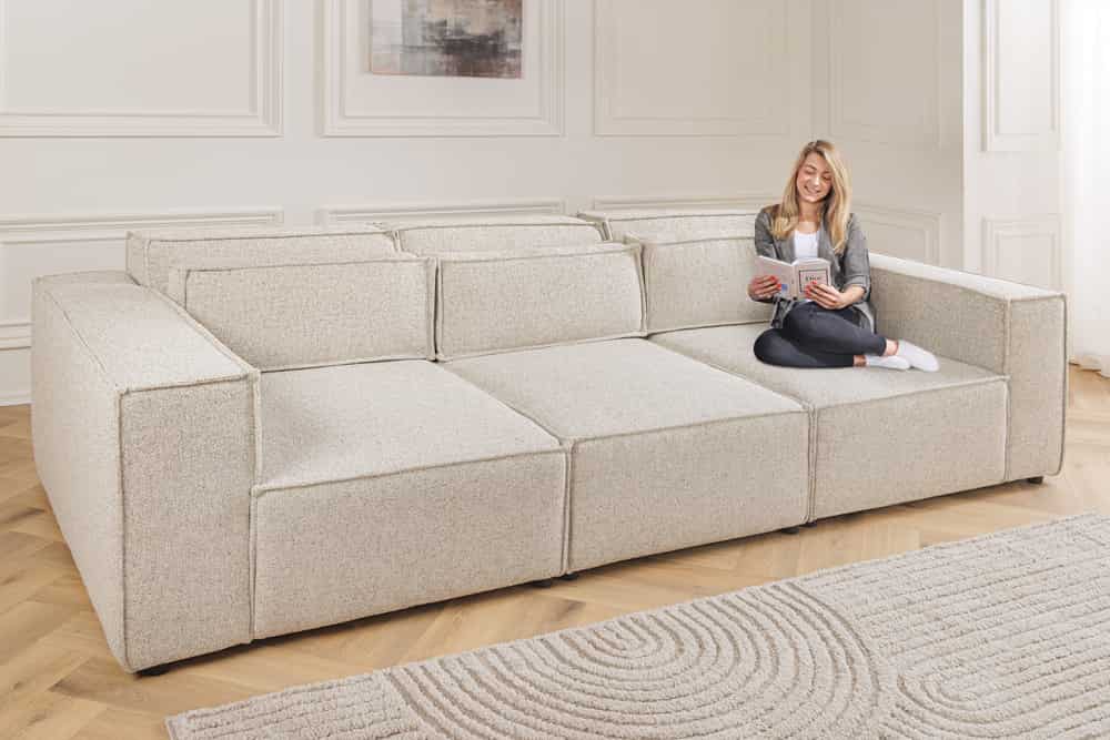 Design Big Sofa BOSSA NOVA 260cm beige Strukturstoff 3-Sitzer XXL-Couch