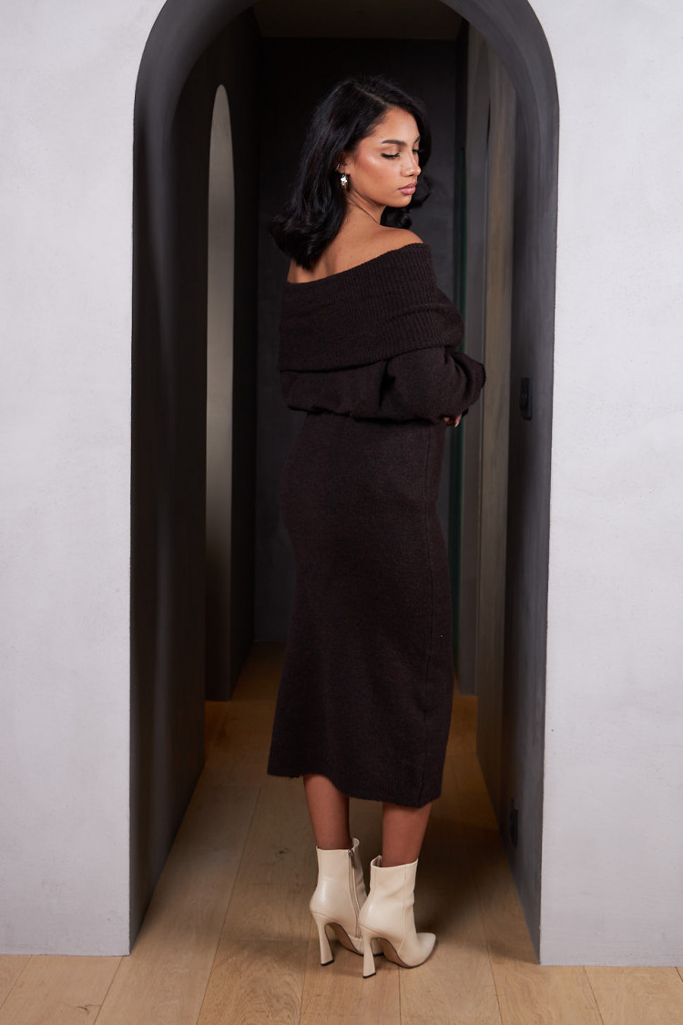 Ensemble 2 pièces pull + jupe en laine marron