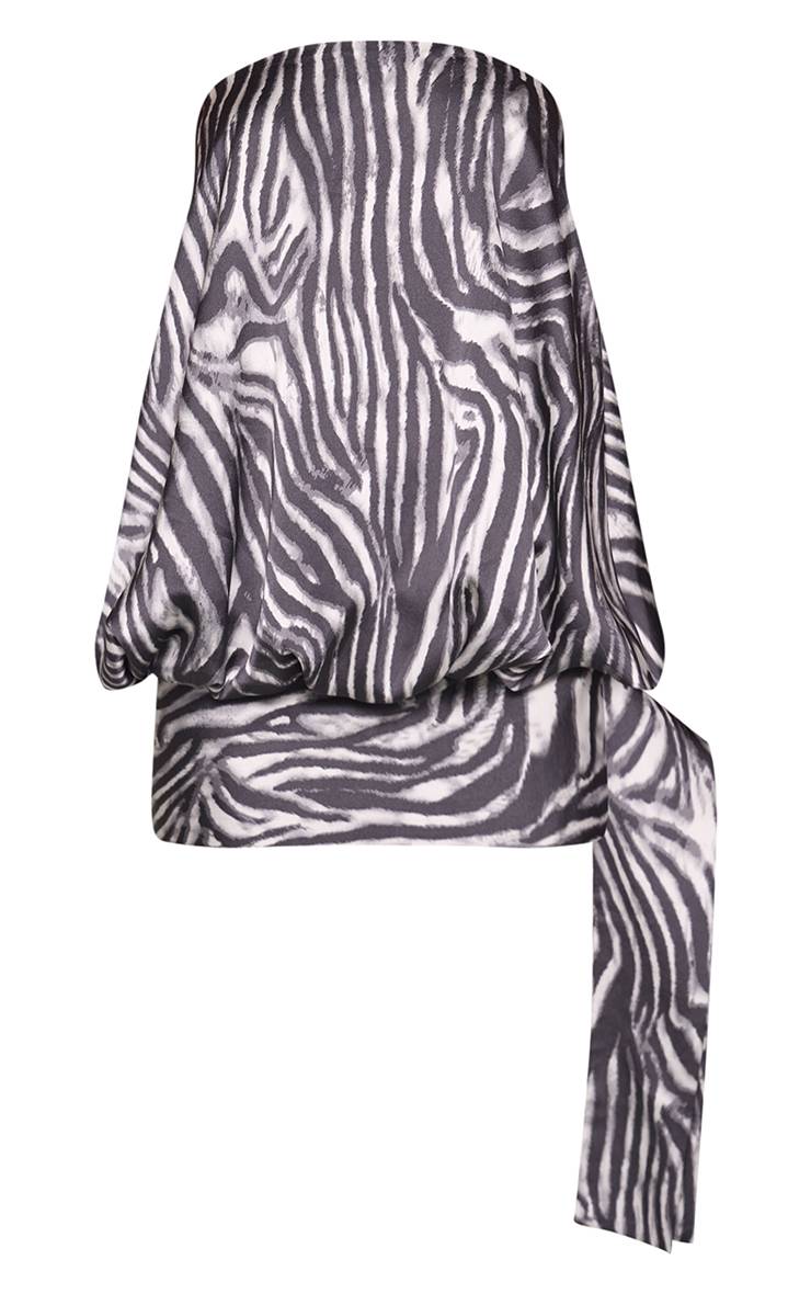 Noir Robe Mini Bandeau Drapée À Imprimé Zèbre