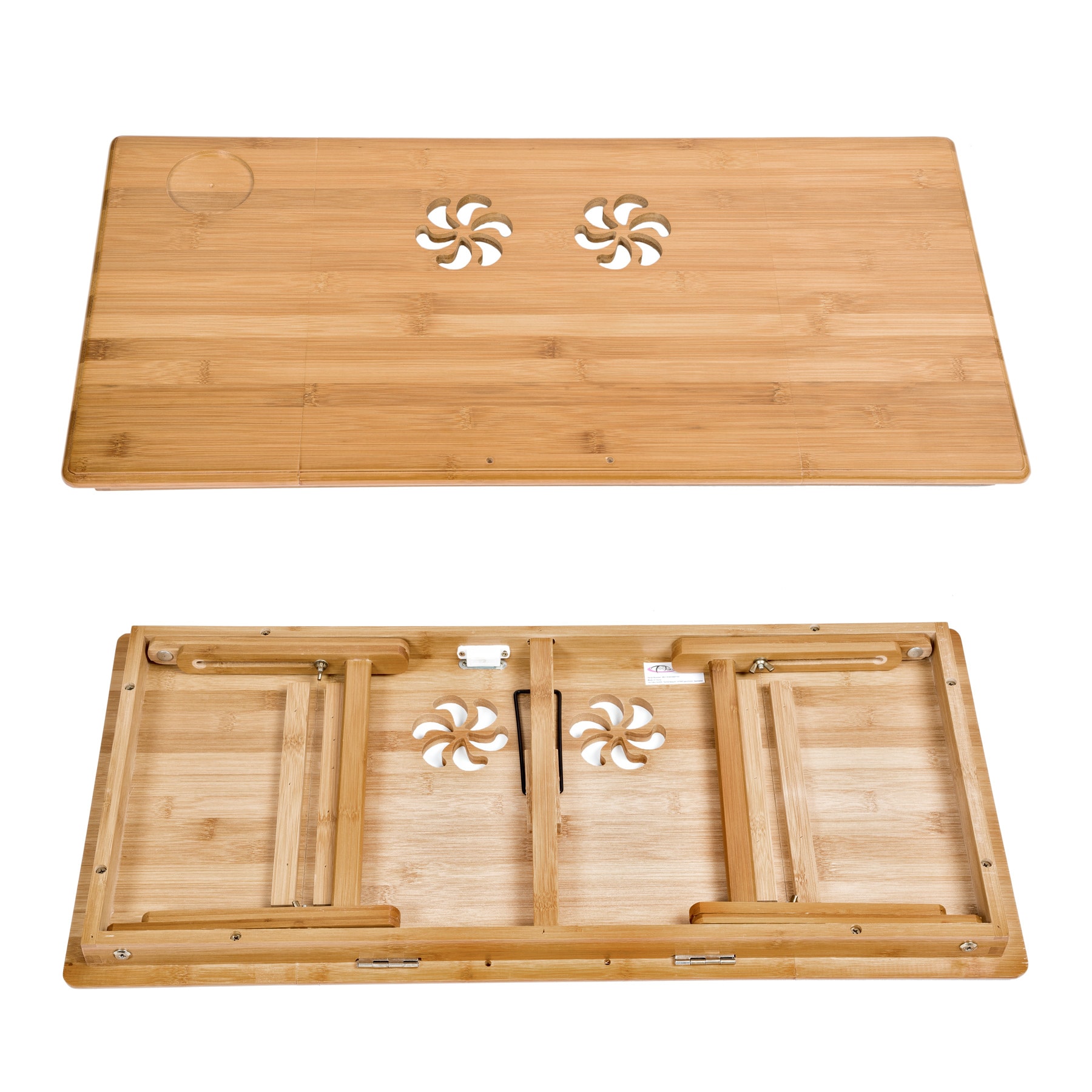 tectake® Laptoptisch, aus Bambus, klappbar und höhenverstellbar, ideale Belüftung, 72 x 35 x 26 cm