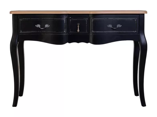 Console en bois laqué noir vieilli avec 3 tiroirs 115x50x80h cm