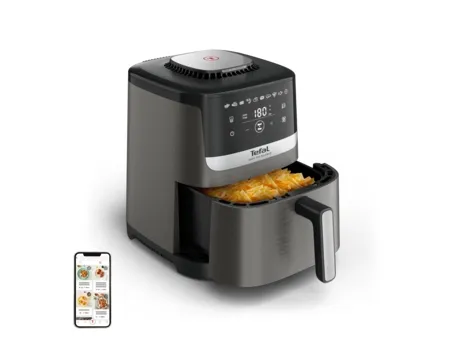 Tefal Easy Fry Silence EY551HE0, Varmluftsteger, 5 L, 40 °C, 220 °C, Enkelt, Sort, Grå, Rustfrit stål
