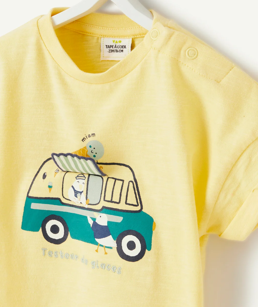 T-SHIRT BÉBÉ GARÇON JAUNE EN COTON BIOLOGIQUE AVEC VOITURE