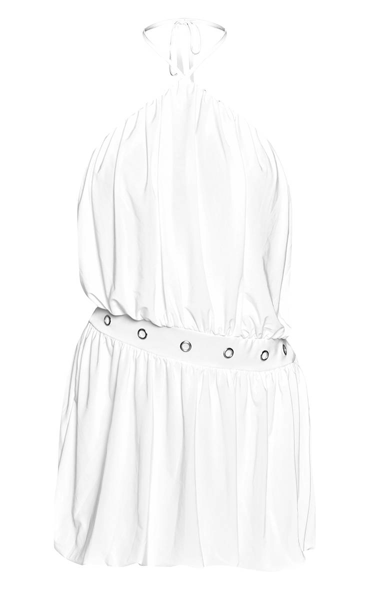 Blanc Robe Bouffante À Double Couche En Jersey Fluide Avec Détail Œillets