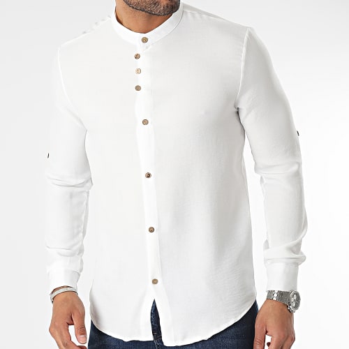Chemise Manches Longues Col Mao Blanc