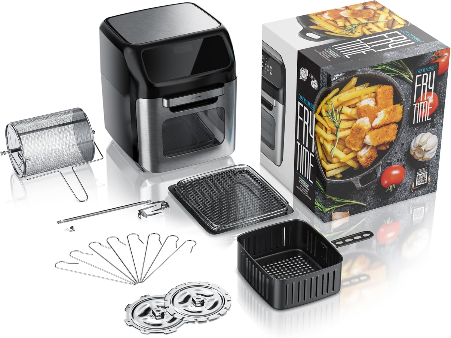 Arendo - Heißluftfritteuse XXL mit LED Touchscreen- 12 Liter - Grill - Dörrautomat - Backofen - Air Fryer - Touchscreen - Easy&Clean - Fritteuse ohne Öl - Umluft - Pizza Hähnchen Pommes - BPA frei