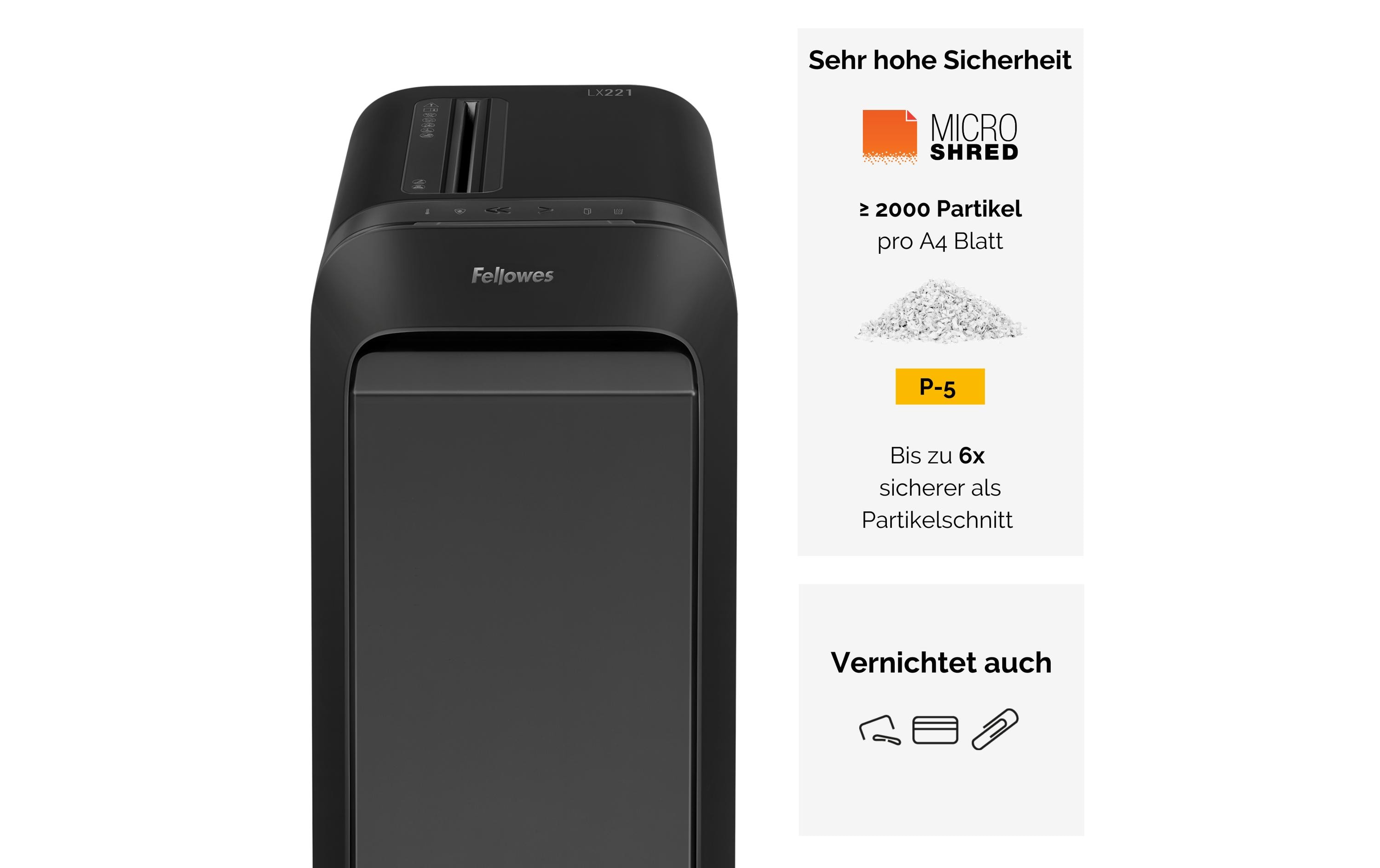 Aktenvernichter LX221 P-5, 20 Seiten, Schwarz<br>Papierschredder