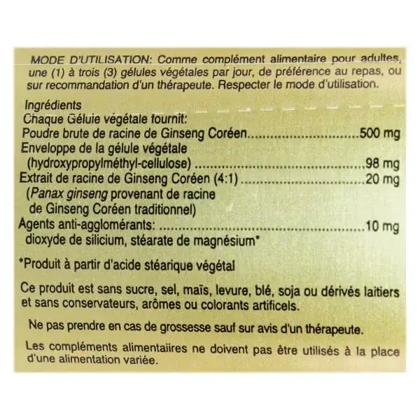 Cápsulas vegetais de Ginseng Coreano Panax da Solgar, 50 unidades.