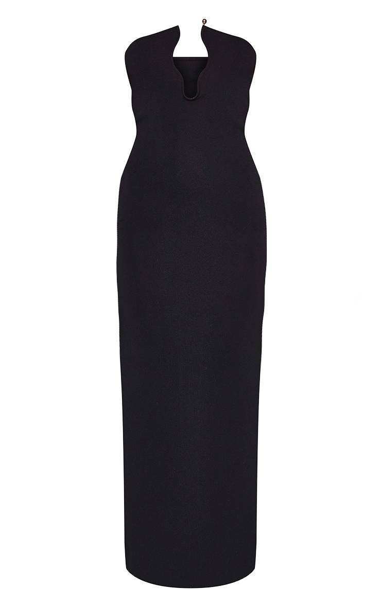 Noir Robe Maxi En Maille À Découpe Avec Détails Contrastés