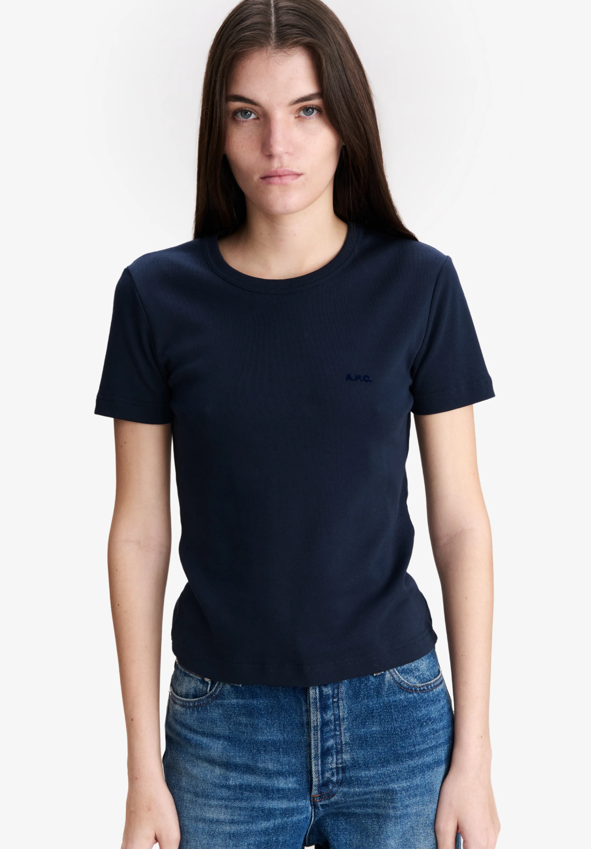 T-shirt ajusté bleu marine en coton bio - Dark navy