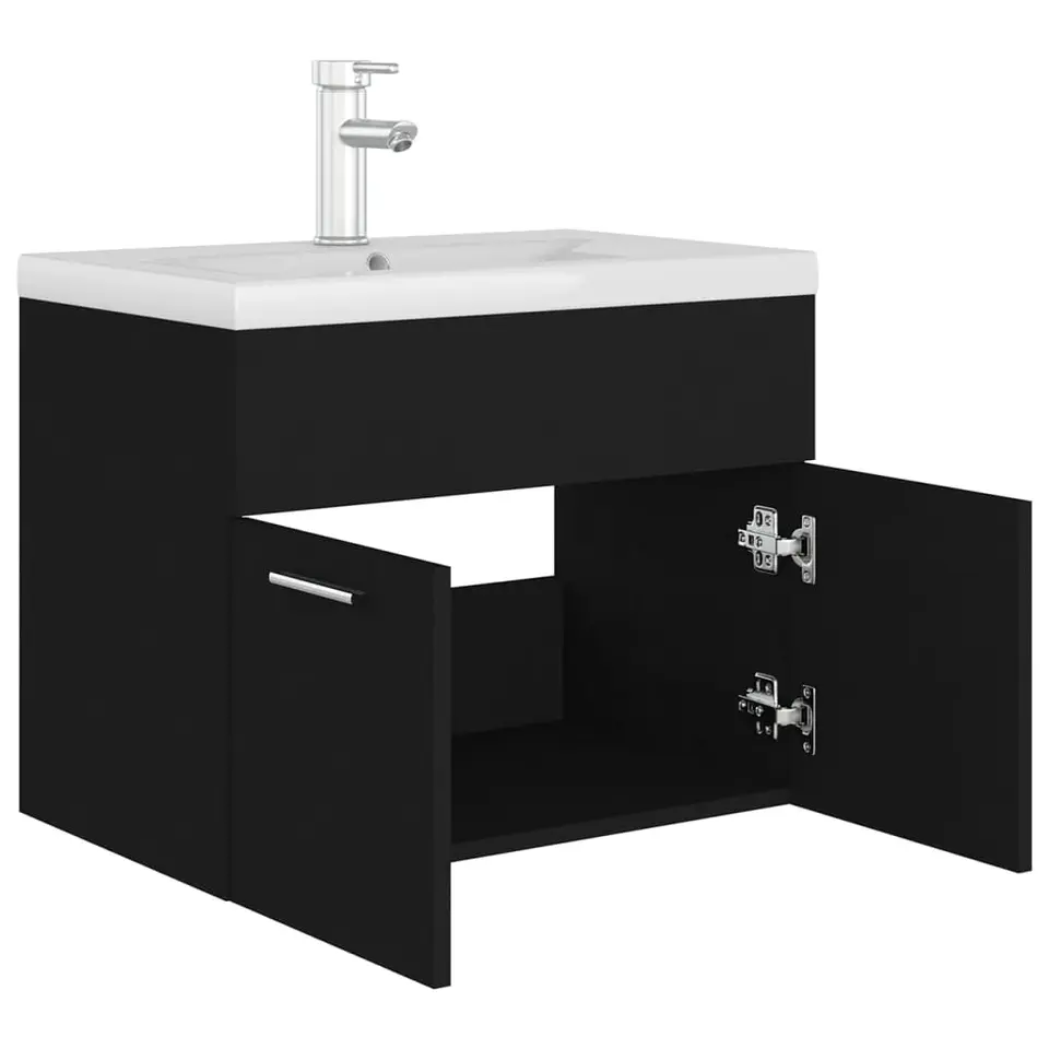 vidaXL - Wastafelkast En Wastafel - Zwart - Bewerkt hout - 60 x 38.5 x 46 cm