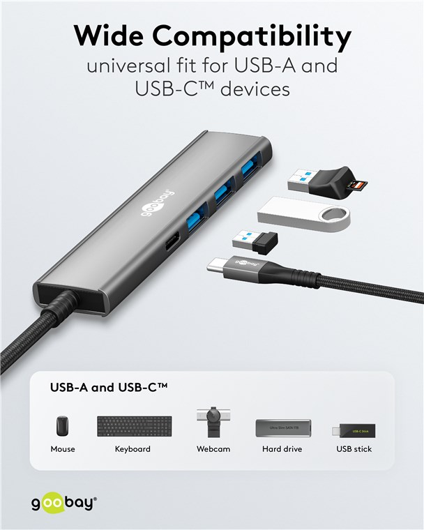 Slim 4-Port USB-C Multiport Adapter HUB mit 3x USB 3.2 / 1x USB-C 5 Gbit/s (76562) - Hellgrau