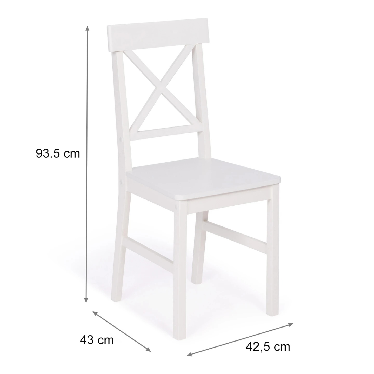 Lot de 4 chaises de cuisine avec croisillons SUZANNE bois blanc