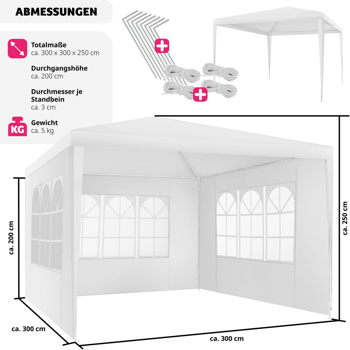 tectake Baraban 3 x 3 m paviljoen inclusief scheerlijnen en haringen