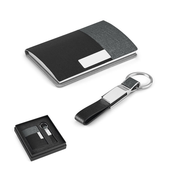 hi!dea 93314 - Set porte-cartes et porte-clés en métal et PU