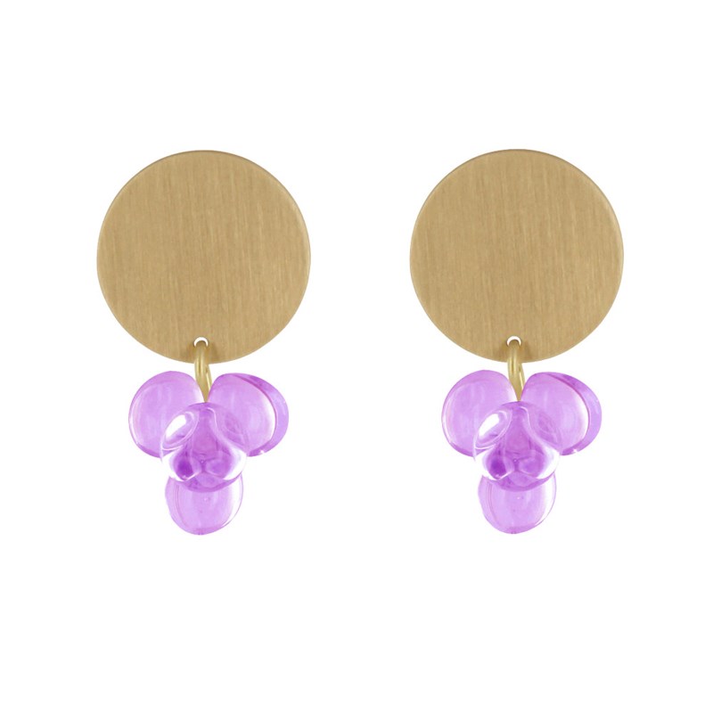 Boucles d'Oreilles Pastille en Laiton et Bouquet de Perles de Verre