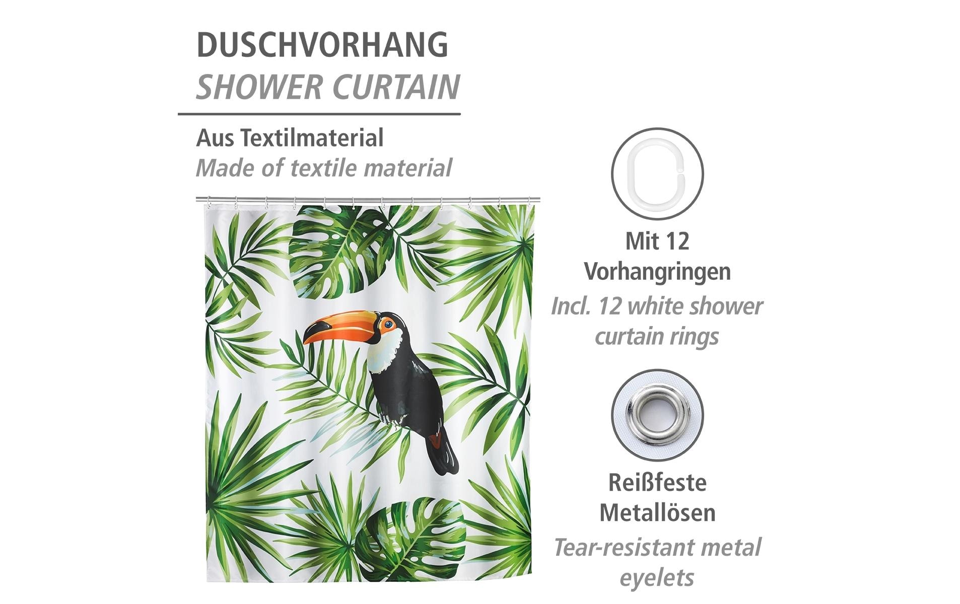 WENKO Duschvorhang »Tucan« Breite 180 cm