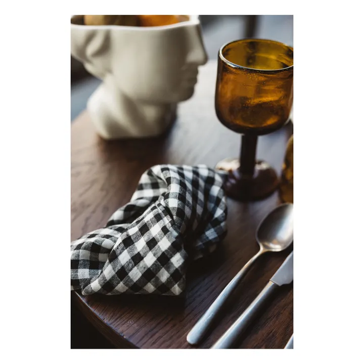 Gabrielle Paris Serviette de table en lin lavé vichy | Noir