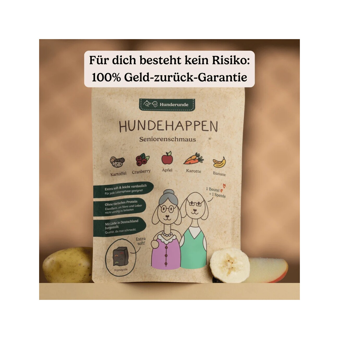Hunderunde Hundehappen Seniorenschmaus 9x100g I Weiche, pflanzliche Snacks für Hunde jeden Alters – extra soft, leicht verdaulich und einfach lecker