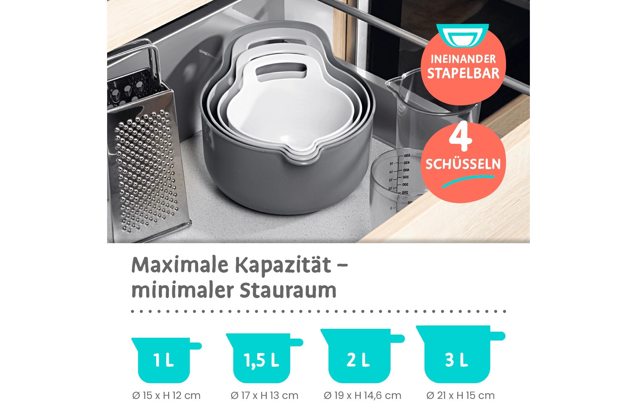Schüssel 4-teilig, , 1 Stück, Grau/Schwarz/WeissSchüssel-Set