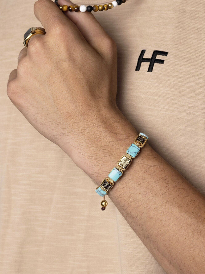 Nialaya The Dorje Flatbead Collection - Turquoise and Gold Plated Turquoise and gold