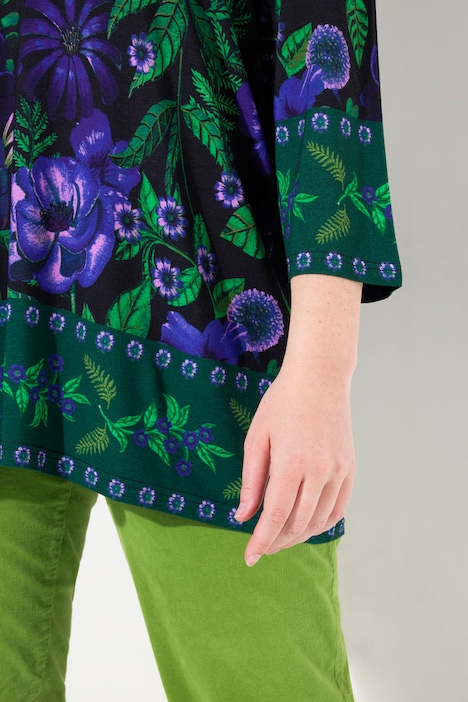 Shirt, Landhausdruck, A-Linie, Tunika-Ausschnitt, 3/4-Arm