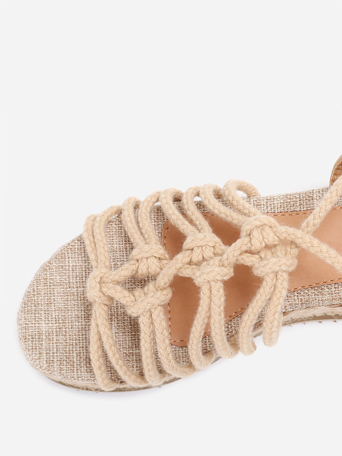 Sandales à plateforme compensée et cordons- Beige