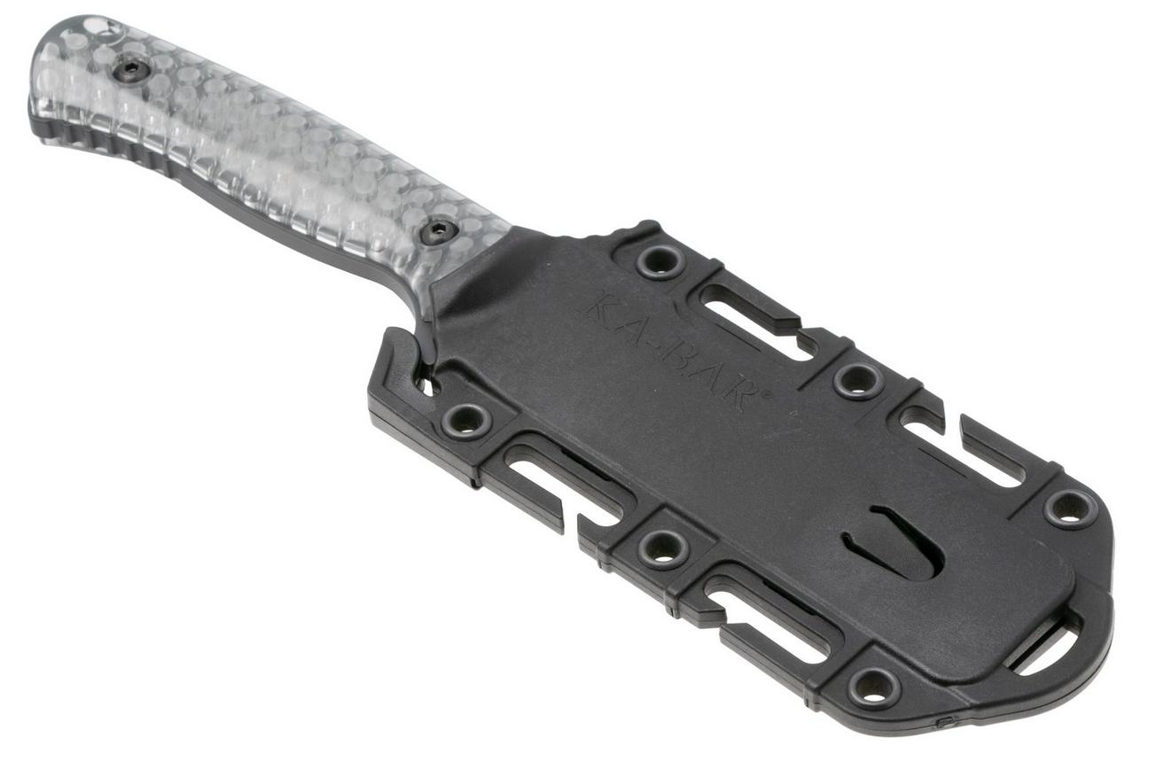 KA-BAR Cool Name 7702, Black 1095 Cro-Van Reverse Tanto, Transparent Honeycomb Smoke Polycarbonate, vaststaand mes, Les George design