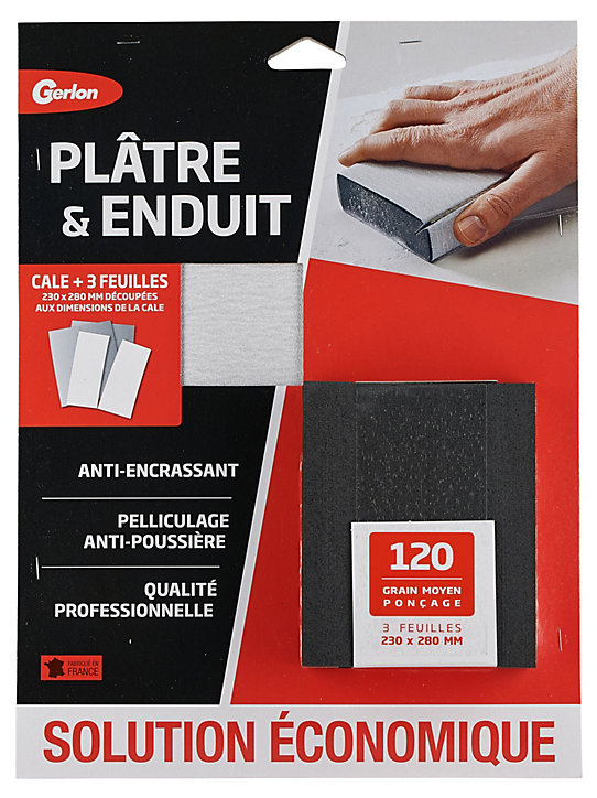 Lot 3 feuilles d'abrasif grain moyen + 1 cale