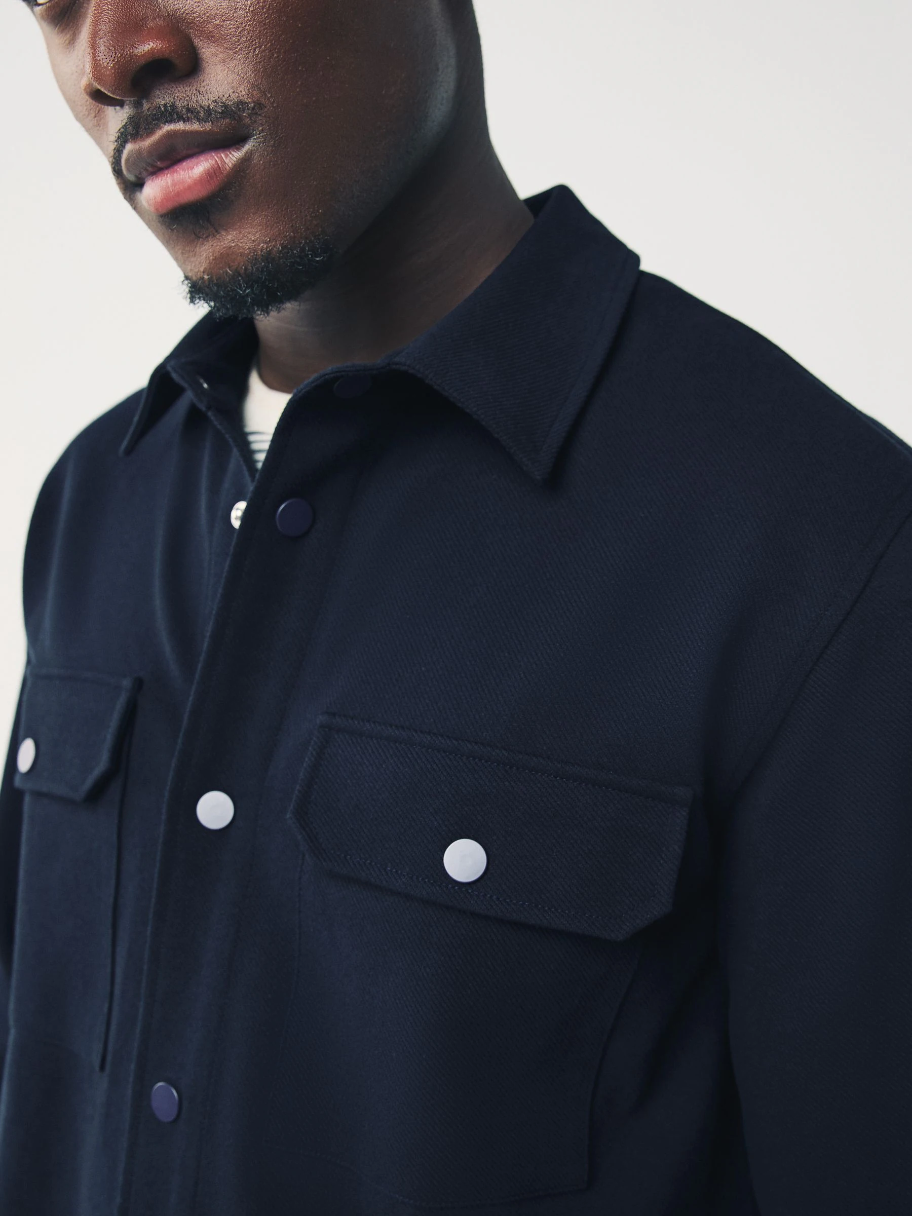 Donkerblauw - Jersey keperstof Overshirt met drukknopen