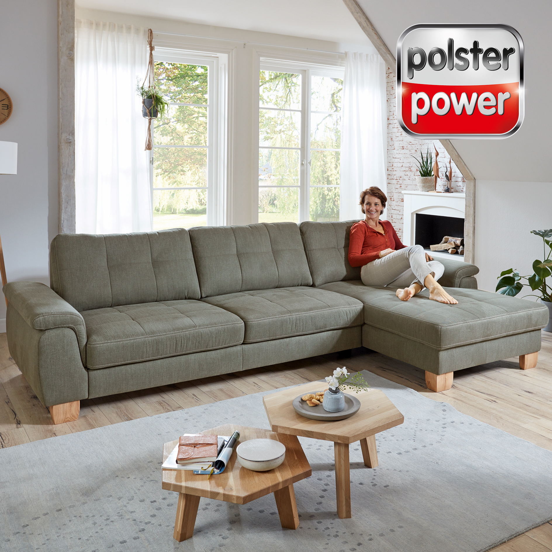 polsterpower Ecksofa - schilf - Basismodell - Canapé rechts