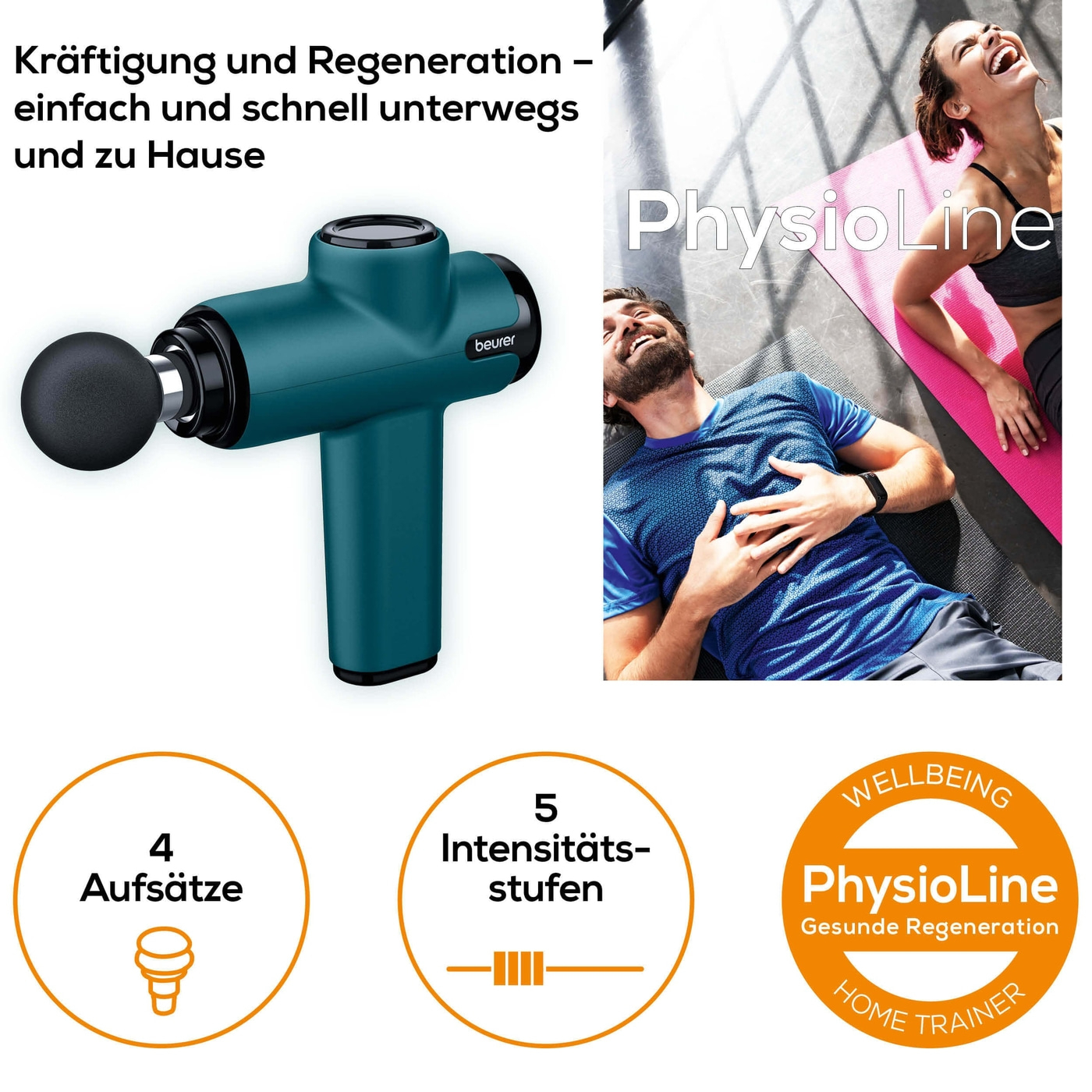 MG 99 Mini Massage Pistole Elektronische Muskelmassagepistole zur Muskelentspannung mit 4 Aufsätzen (65003) - Blau / Schwarz