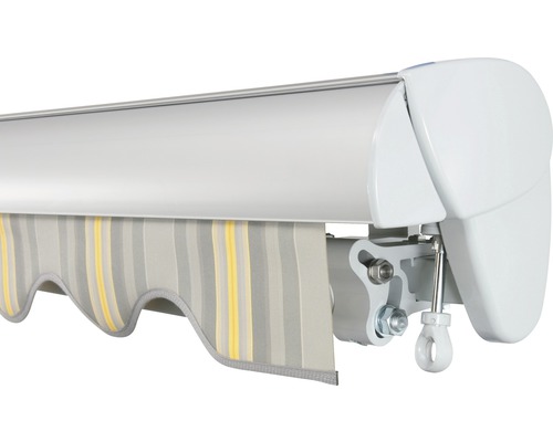 SOLUNA Halfcassette zonnescherm Classic 2,5x1,5, doekdesign 320477, frame E6EV1 zilver geëloxeerd, aandrijving rechts inclusief slinger