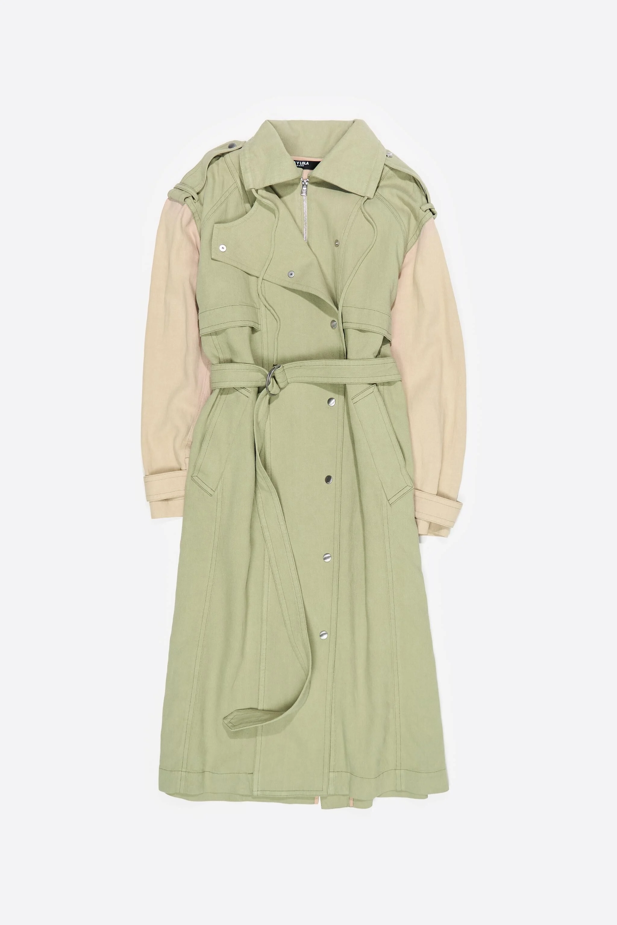 Trench coat maxi bicolor verde claro