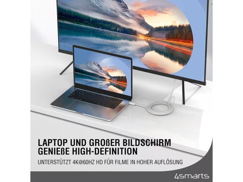 (2m) USB C auf HDMI 4K@60Hz Adapter Geflochtenes Nylon Kabel (1654541) - Weiss