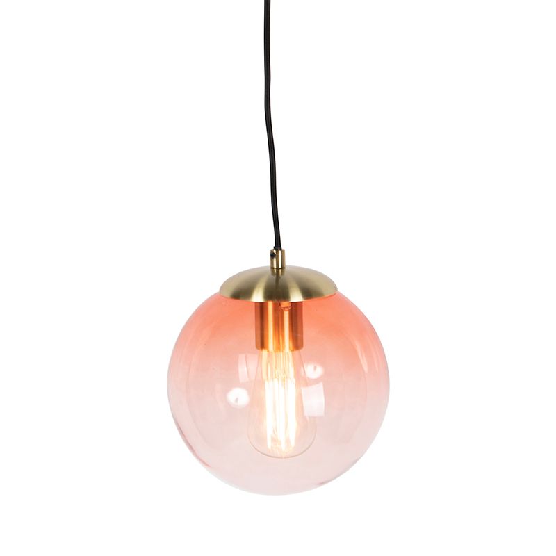 Art deco hanglamp messing met roze glas 20 cm - Pallon