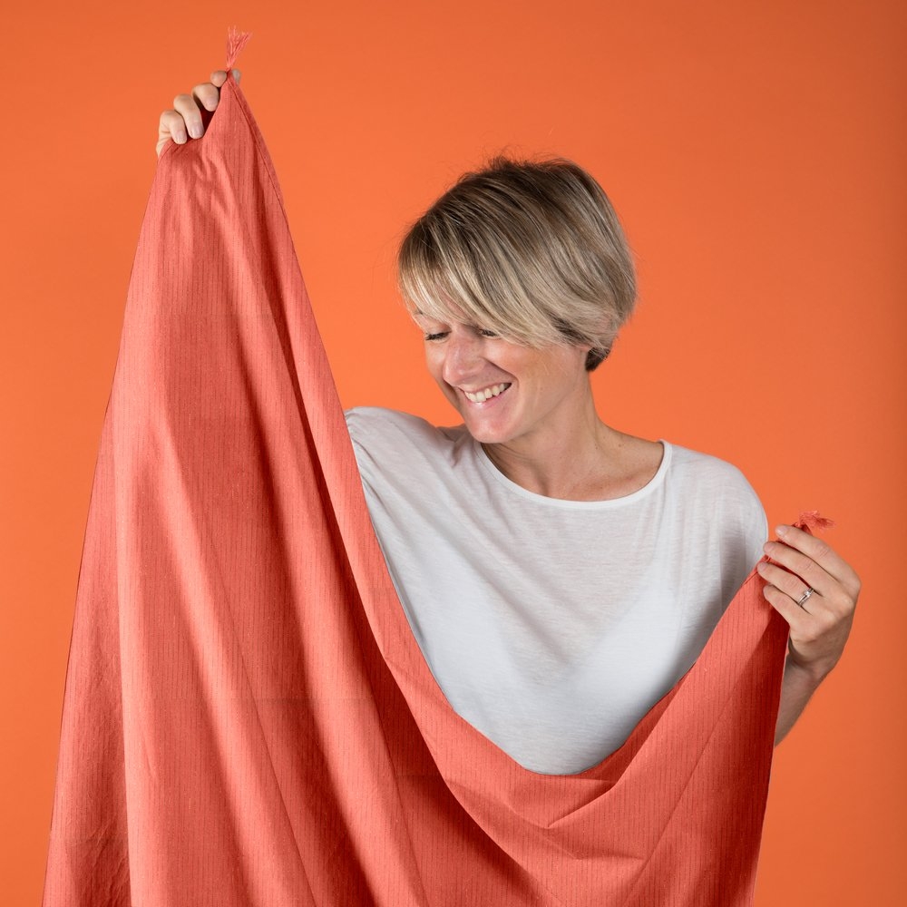 Foulard Pompon Gaze Lurex Corail