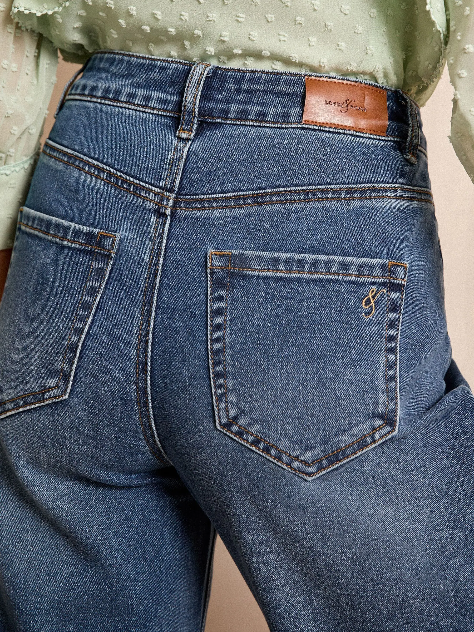 Normaal blauw - Love & Roses cropped jeans met wijde pijpen