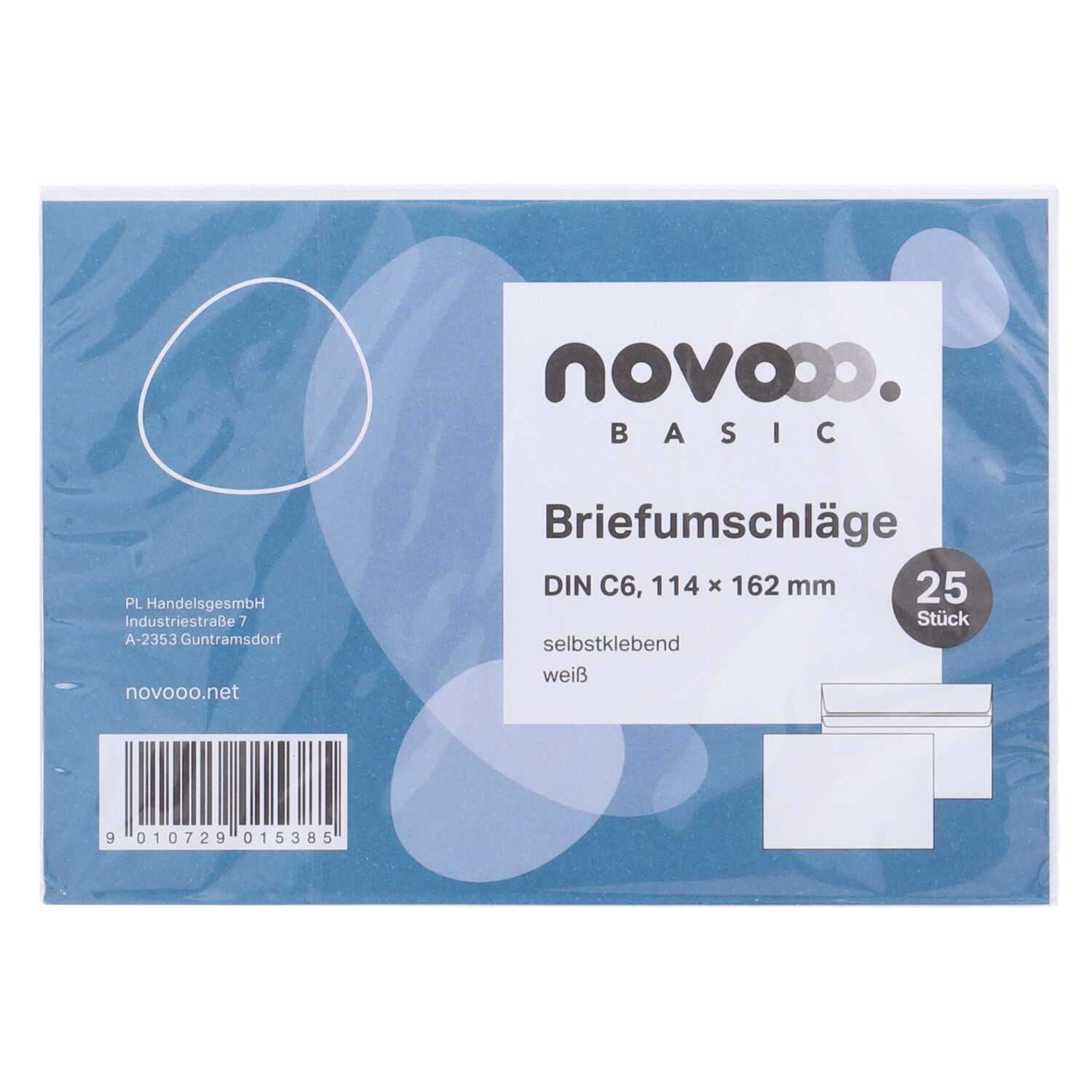 novooo Briefumschläge C6, 25er, selbstklebend, weiß
