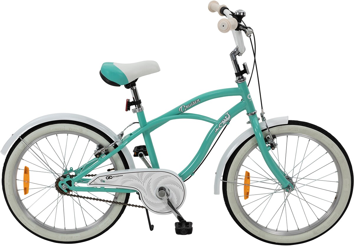 Actionbikes Kinderfahrrad Cruiser 20 Zoll, Rosa/Türkis, verstellbar, Seitenständer, V-Brake-Bremsen (Türkis)